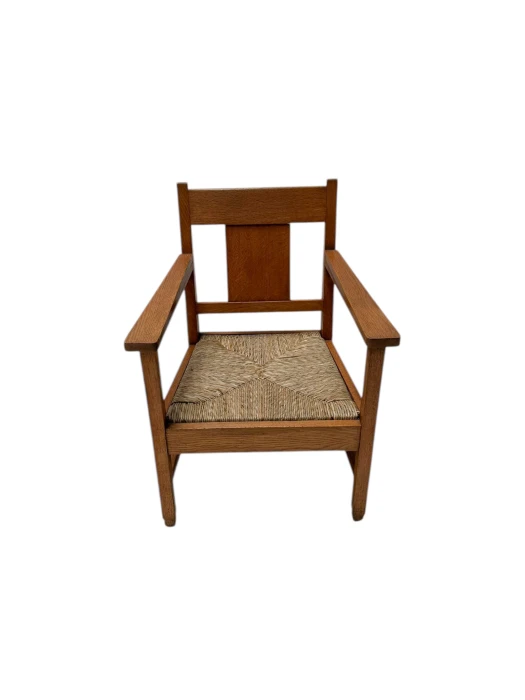 Art Deco Modernist Club Chair with Rush Seat, 1920s